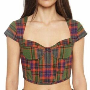 Danielle Guizio Ny  wool Plaid Green and Orange Women's Top fits like S NWOT